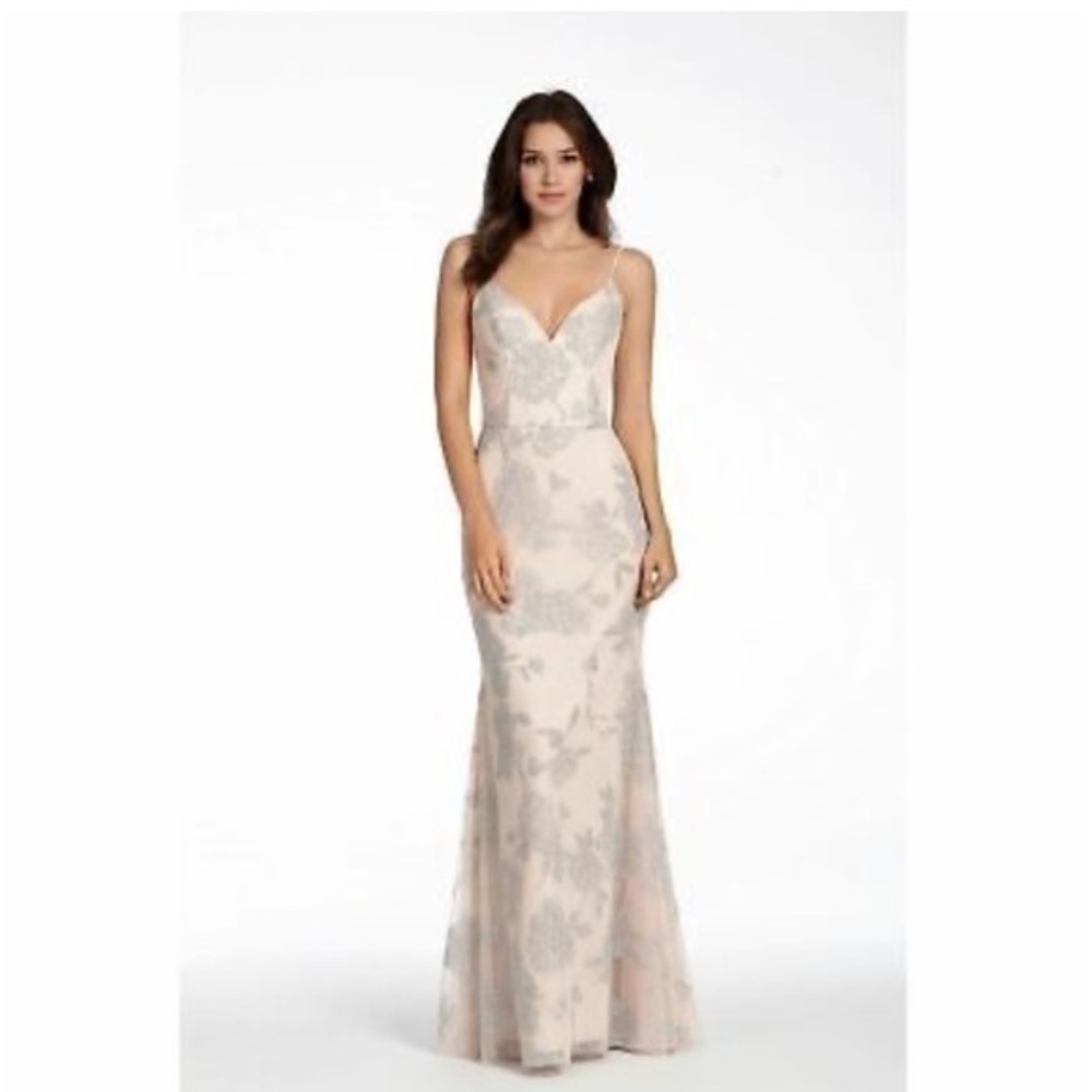 Hayley Paige 5717 pale pink/blush and silver sparkly fit and flare NWT size 12
